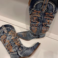 Brand New. Never Worn. Purchased A Month Ago. Pair With The Brand New Tan Dress In My Closet. Comes With Box And Paper. Denim Blue Winter Boots, Western Denim Blue Boots For Fall, Denim Blue Western Boots For Fall, Western Style Denim Blue Boots For Fall, Casual Denim Blue Boots For Winter, Dark Wash Denim Boots With Round Toe, Casual Fitted Denim Blue Boots, Western Denim Boots With Round Toe, Fall Denim Boots With Round Toe