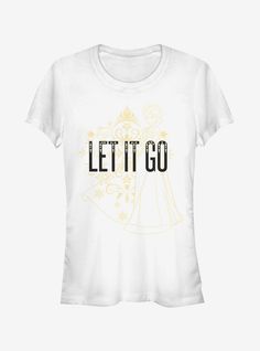 a white t - shirt with the words let it go written in gold on it