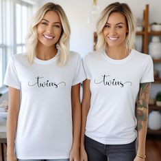 This beautiful 100% soft cotton T-shirt is perfect for two women or men - twins (brothers and sisters) as a family club shirt or as a present for your sis or bro to show your double sibling love. The cute groovy shirt is also a funny birthday gift for your sister or brother. Each T-shirt is printed on order with love. T-shirt info: * Bella Canvas Unisex T-shirt * Super soft cotton and excellent quality print makes. * 100% soft cotton (fiber content may vary for different colors) * Light fabric (4.2 oz/yd² (142 g/m * Runs true to size Our Relaxed Fit Tee (Bella + Canvas style 3001) is a unisex style that runs a touch small for men, and about half a size large for women. It's a relaxed fit and is soft and cozy. * For T-shirt sizes Please refer to the listing image. Production time: 1 - 5 day Sisters Trip, Groovy Shirt, Twin Birthday, Gifts For Your Sister, Funny Birthday Gifts, Family Shirt, Club Shirts, Birthday Present, Unisex Style