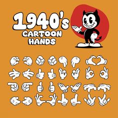 an old school cartoon font and numbers with black cats on orange background, in the style of cartoons