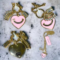 Juicy Couture Multi Charm Necklace Nwt Approx. 8.5” Chic Pink Chain Jewelry, Trendy Pink Charm Necklace, Trendy Pink Necklace With Charms, Cute Pink Jewelry With Chain Detail, Cute Pink Jewelry With Chain, Crochet Mat, Juicy Couture Charms, Juicy Couture Jewelry, Couture Jewelry