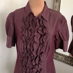 This Is A Fitted Blouse And Is Marked A Size Medium. I Have Listed As A Small Because It Is Fitted. Really Cute Poof Short Sleeves Color Is Gorgeous Never Worn, Button Front Hidden Buttons Bundle Discount Offered. Posh Ambassador. Fitted Blouse, Blouse Purple, Top Moda, Ruffle Shorts, Short Sleeve Blouse, Sleeve Blouse, Top Blouse, Short Sleeves, Womens Tops