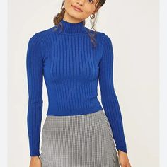 Royal / Dark Blue Color - Never Worn, Size Medium Blue Ribbed Stretch Sweater, Blue Stretch Ribbed Sweater, Winter Blue Ribbed Tops, Blue Ribbed Sweater For Spring, Winter Ribbed Blue Tops, Trendy Blue Ribbed Sweater, Urban Outfitters Blue Winter Tops, Blue Urban Outfitters Top For Fall, Dark Blue Color