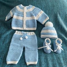 Adorable Hand Made Crochet Newborn Baby Outfit. Crochet Baby Boy Hats Newborn Free Pattern, Cute Blue Sets For Baptism, Cute Blue Baptism Set, Baby Boy Crochet Ideas, Baby Boy Crochet Outfits, Crochet Baby Boy Clothes, Crochet Newborn Boy, Crochet Baby Clothes Boy, Crochet Pins