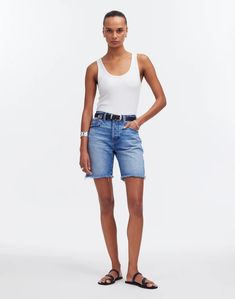 Long Denim Shorts in Pedersen Wash Medium Wash Mid-thigh Jean Shorts For Spring, Medium Wash Mid-thigh Length Jean Shorts For Spring, Spring Denim Jean Shorts Mid-thigh Length, Mid-thigh Length Medium Wash Jean Shorts For Spring, Trendy Mid-thigh Jean Shorts For Spring, Trendy Mid-thigh Length Jean Shorts For Spring, Summer Cutoff Bermuda Shorts With Built-in Shorts, Medium Wash Mid-thigh Length Shorts For Summer, Medium Wash Mid-thigh Length Summer Shorts