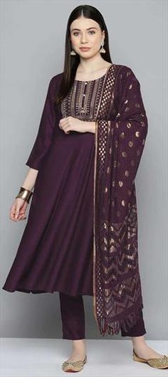 Purple and Violet color Salwar Kameez in Cotton fabric with Embroidered work Art Silk Straight Kurta Churidar For Reception, Reception Art Silk Churidar With Straight Kurta, Art Silk Churidar For Reception With Straight Kurta, Art Silk Churidar With Zari Work For Reception, Reception Art Silk Churidar With Zari Work, Festive Purple Self Design Unstitched Suit, Unstitched Suit With Self Design For Reception, Straight Kurta With Self Design For Reception, Festive Purple Self Design Churidar