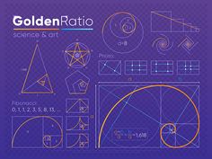 the golden ratio poster is shown on a purple background with orange and blue lines around it