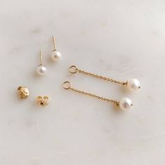 Small Pearl Stud Earrings with Pearl Ear Jackets - Adorned by Ruth Diy Pearl Earrings, Simple Pearl Earrings, Pearl Earrings Designs, Pearl Drop Earrings Bridal, Small Drop Earrings, Simple Pearl, Stud Earrings Set, Pearl Stud Earrings, Simple Jewelry