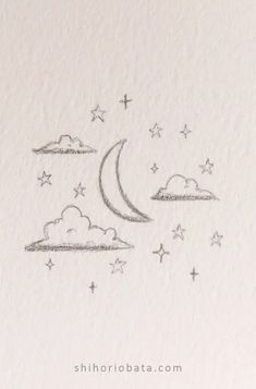 a drawing of the moon and stars in the sky