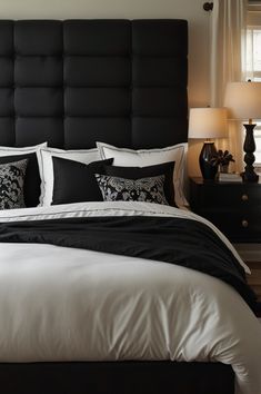 Achieve a cozy-yet-modern look by pairing crisp white furniture with rich black bedding. 🛌 This trendy duo is perfect for creating a soothing, clutter-free space. Elevate your room with simple yet stylish contrasts. Black And Grey Bedroom Decor, Cozy White Bedroom, Man Decor, Grey Bedroom Ideas, Black Comforter, White Bed Set