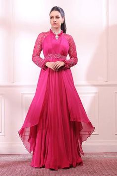 Shop for Isha Gupta Tayal Pink Crepe Embroidered Layered Anarkali for Women Online at Aza Fashions Isha Gupta, Embellished Sleeves, Silk Cape, Classy Gowns, Embroidered Belt, Anarkali Gown, New Address, Indian Fashion Designers