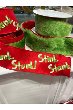 Shop For 4 Stink Stank Stunk Ribbon: Red (5 Yards) RK761 - 47 Wreath Display, Grinch Wreath, Stink Stank Stunk, Elf Christmas Tree, Work Wreath Forms, Patriotic Christmas, Lantern Candle Decor, Wreath Making Supplies, Work Wreath