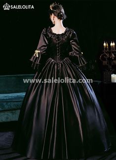 Halloween Balck Queen Vampire Gothic Masquerade Dress Theater Costume     Condition: Brand New   Color:  Black   Material: This Halloween Party Dress is made of  Satin, soft,smooth and comfortable to wear   Sleeve Length: Full Sleeve   Dresses Length:Floor-Length   Neckline: Square Collar   Decoration: Ruffles + Lace + Bow   Style: This dress is perfect for civil war,victorian,medieval,regency,renaissance, wedding, cosplay, themed party, photograph, stage performance, etc   Package Inc Halloween Victorian Ball Gown For Party, Halloween Party Victorian Ball Gown Dress, Victorian Ball Gown For Halloween Party, Black Overbust Victorian Dress For Halloween, Black Victorian Overbust Dress For Halloween, Black Overbust Costume For Party, Black Overbust Party Costume, Black Victorian Dress With Long Sleeves For Halloween, Black Overbust Victorian Dress For Costume Party