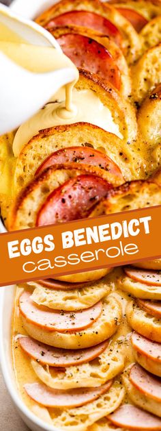 an egg benedict casserole with ham and cheese