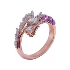 PRICES MAY VARY. ✦ICED OUT DRAGON RING FOR MEN✦ Dragons are the brave animals symbolizing wisdom, power and strength in Chinese culture. With dragon pattern, iced out dragon ring can incredibly boost your confidence and greatly show your personality holding its own in any situation. ✦PREMIUM MATERIALS✦ Rose gold plated dragon ring is durable and sophisticated. Dragon purple stone ring is also a clear demonstration of superb craftsmanship, offering resistance to wear. Dragon head jewelry for men Rings Gothic, Gothic Dragon, Rose Gold Fashion, Vintage Rose Gold, Gold Color Ring, Dragon Ring, Womens Rings Fashion, Head Ring, Gold Dragon