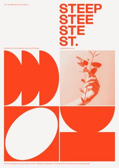 a poster with an orange and white graphic design on it that says, step steep st