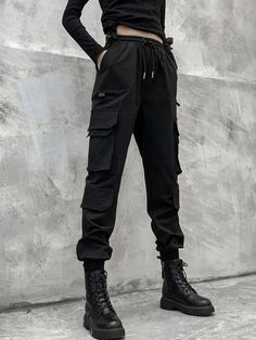 Loose Overalls, Techwear Fashion, Combat Pants, Seasons Autumn, Winter Typ, Black Overalls, Overalls Pants, Loose Trousers, Black Pants Casual