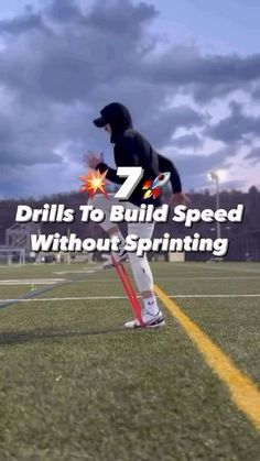 a baseball player holding a bat on top of a field with the words 7 drills to build speed without sprinting