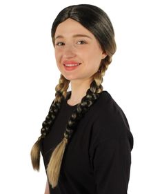 HPO Women¡¯s Pigtail Braids Cosplay Wig, Best for Halloween, Flame,HW-7098 Pigtail Braids, Black And Blonde, Popular Anime, Heat Styling Products, Cosplay Wigs, Synthetic Fiber, Cap Design, Costume Party, Wigs