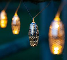 some lights are hanging from a tree branch