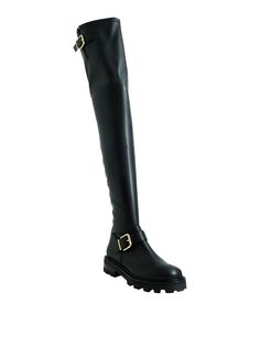 JIMMY CHOO J00467180 BLACK LEATHER BIKER OVER THE KNEE BOOTS, product code J00467180, material LEATHER, color BLACK, season CARRY OVER Fall Black High-top Knee-high Boots, Black Leather Knee-high Boots With Lug Sole, Fitted Leather High-top Knee-high Boots, Fitted Black Boots With Lug Sole, Winter Biker Leather Platform Boots, Winter Biker Style Leather Platform Boots, Black High-top Calf Leather Moto Boots, Black Leather Sole Knee-high Boots For Fall, Fall High-top Calf Leather Moto Boots