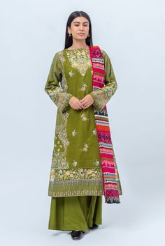 Beechtree Savannah Green-Embroidered-3P-Khaddar Winter Collection Savannah Green, Ladies Clothing, Suit Fabric, Shalwar Kameez, Pakistani Outfits, Best Brand, Winter Collection, Savannah Chat, Savannah