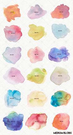 watercolor stains are arranged in different colors