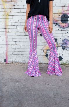 Southern Grace Kickin' Your Aztec Flare Pants, Pink-Clothing-Sunshine and Wine Boutique Trendy Multicolor Full Length Bottoms, Multicolor Stretch Trousers, Multicolor Stretch High-waisted Pants, Trendy Non-stretch Purple Bottoms, Pink Stretch Long Pants, Summer Flare Stretch Leggings, Flare Stretch Leggings For Summer, Spring Stretch Multicolor Pants, Multicolor Stretch Wide Leg Bottoms