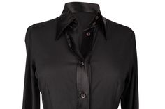 Guaranteed authentic Dolce&Gabbana signature beautifully shaped black button up shirt.Jet black semi sheer silk crepe has a tad of stretch. Trimmed in black satin.Rear center pleat.final saleSIZE 44USA 8TOP MEASURES: LENGTH 28.25"UNDERARM TO UNDERARM 19.25"WAIST 16.5"SLEEVE 25"CONDITION: MINT Black Button Up Shirt, Silk Crepe, Black Button, Button Shirt, Jet Black, Button Up Shirt, Black Satin, Black Shirt, Button Up Shirts