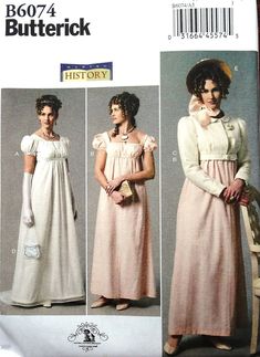 Butterick B6074 / Mccall's M8132 Misses English | Etsy Extravagant Costumes, Regency Dress Pattern, Regency Costume, Regency Dresses, Period Fashion, Empire Waist Wedding Dress, Costume Sewing, Regency Gown, Spencer Jacket