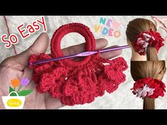 the crochet bag is being used to make it into a hair buns