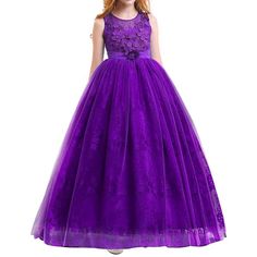 Elegant And Sweet Kids Girls Sleeveless Appliques Formal Party Fall Ball Gown Long Maxi Ruched Lace Summer Tutu Dress Flower Girl Dresses Exquisite Unique Chic Design:Sleeveless Round Neck Satin Bodice, Mesh Spliced Design, Illusion Neckline, Front Embellished With 3d Flowers, Faux Rhinestones And Beads Decoration,Full-Length Multilayer Skirt, Second Tulle Layer Are Adorned With Floral Pattern, Makes This Dress,Zip-Back Fastening, The Satin Sashes Can Be Tied A Lovely Bowknot At Back. Elegant Purple Sleeveless Princess Dress, Princess Style Sleeveless Gown For Dress-up, Sleeveless Princess Gown For Dress-up, Elegant Sleeveless Purple Princess Dress, Purple Princess Sleeveless Dress, Princess Style Purple Sleeveless Gown, Princess Style Sleeveless Purple Dress, Purple Sleeveless Dress For Pageant, Purple Sleeveless Dress For Dress-up