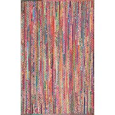 a multicolored rug with stripes and dots