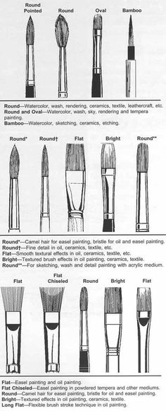 the instructions for different types of brushes and their names are shown in this diagram, which shows