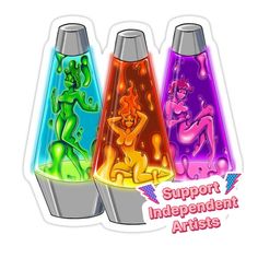 three different colored bottles with the words support independent artists on them and an image of a woman