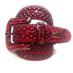 BB SIMON BELTS ITALIAN LEATHER MADE WITH AUTHENTIC SWAROVSKI CRYSTALS HANDMADE IN THE USA Our store has been carrying b.b. Simon belts for over 20 years to date and is the largest authorized retailer. If your belt is not in stock please allow 4-8 weeks for custom orders. Free 2 day shipping on all in-stock belts. Please pay attention to the shipping profile purchased. If we do not have your size we will automatically custom order your size on the belt and send a follow-up email to confirm your s Bb Simon Belts, Ostrich Legs, Bling Belts, Red Y2k, Bling Jeans, Crystal Belt, Red Accessories, Red Belt, Rhinestone Belt