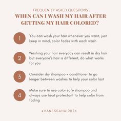 an info sheet describing how to wash your hair after getting my hair colored?