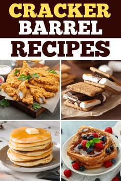 the cover of cracker barrel recipes, including pancakes and waffles with fruit on top