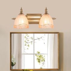 Traditional Carved Glass Brass Wall Sconce Lamp With 2 Vanity Lights For Bathroom Lamp For Bathroom, Brass Vanity Light, Dimmable Ceiling Lights, Copper Chandelier, Ceiling Lights Living Room, Outdoor Lamp, Glass Domes