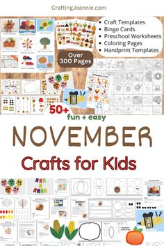 Get over 50 unique activities – 300+ pages of Thanksgiving, Kindness, Pumpkin, Veteran’s Day, and Fall-Themed activities for your kiddos. This activity bundle includes November coloring pages, preschool worksheets, craft templates, bingo cards, Thanksgiving worksheets, Thanksgiving letter tracing, printable placemats and much more! November Crafts For Kids Free Printable, Easy November Crafts, November Activities For Kids, November Crafts For Kids, November Coloring Pages, Boy Scout Crafts, Coloring Pages Preschool, Color Worksheets For Preschool, Thanksgiving Letter