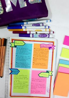 notebooks, pens and markers on a desk with the word mom written in it