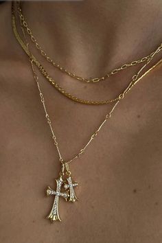 Gold Plated *Waterproof *Tarnish Free *Hypoallergenic Material: 18K Gold Plated Stainless Steel,Rhinestone Color: Gold Style: Cross Pendant Necklace Clasps: Lobster Clasps Necklace Length: 16-18.1 Cross Necklace With Diamond, Cute Cross Necklace Gold, Every Jewels Cross Necklace, Double Cross Me Necklace, Tarnish Free Gold Jewelry, Gold Jewelry Cross, Every Jewels Necklaces, Necklace Stack Gold, Gold Cross Necklace Aesthetic