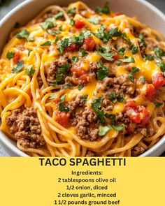 taco spaghetti recipe in a bowl with ingredients