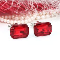 Our bright red ruby rectangular cufflinks are the perfect gift for the groom, groomsman, and father of the bride. They are made of high-quality materials and are available in a variety of colors. These are the perfect size for men or women and are sure to add a touch of elegance to any outfit. Aside from weddings, these cherry red cufflinks are also a perfect ruby anniversary gift for a husband or as a festive Christmas accessory. MATERIALS Metal Alloy Coated with High-Quality Gold, Silver, Rose Ruby Cufflinks, Ruby Anniversary Gifts, Gift For The Groom, Ruby Anniversary, Wedding Cufflinks, Small Gift Bags, Cufflinks Wedding, Christmas Accessories, Groomsmen Gift