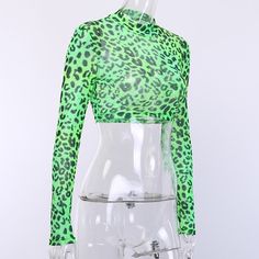 Material: Polyester Material: Spandex Clothing Length: Short Gender: Women Decoration: None Fabric Type: Broadcloth Pattern Type: Leopard Sleeve Length(cm): Full Model Number: 90406 Sleeve Style: REGULAR Collar: Mandarin Collar Style: Sexy & Club color: NeonGreen season: Autumn,Winter style: Fashion ,Streetwear,Casual Fabric: mesh Club Fashion, Mesh Crop Top, Club Color, Streetwear Casual, Fashion Streetwear, Season Autumn, Winter Style, Mandarin Collar, Womens Fall