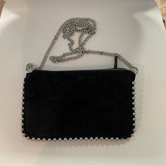 Cute Little Black Suede Zara Cross Body Bag -Silver Hardware -Can’t Fit A Good Amount As A Little Purse -Brand New -Silver Chain As The Strap Chic Silver Zara Shoulder Bag, Zara Silver Shoulder Bag For Evening, Silver Zara Shoulder Bag For Evening, Zara Silver Evening Shoulder Bag, Zara Silver Evening Bag, Chic Silver Zara Bags, Zara Black Shoulder Bag For Party, Zara Purse, Beaded Crossbody Bag