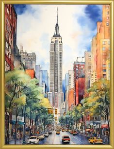 a painting of the empire building in new york city