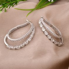 SI/H Oval Round Diamond Hoop Earrings 14k White Solid Gold Birthday Gift 5.00 Ct Diamond Hoops Earrings, Simple Diamond Earrings, Gold Jewelry Simple, Loop Earrings, Silver Jewellery Sets, Diamond Jewelry Designs, Oval Earring, Gold Birthday, White Gold Earrings