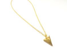 "Gold Triangle Pendant, Geometric Necklace, Short Gold Necklace, Minimalist, Triangle Charm Necklace, Small Dainty Charm, High Quality Gold Necklace is made with high quality gold plated chain, pendant, links, and clasp, they do not tarnish easily. A simple and delicate design suitable for everyday wear. A great gift for the trendy mom! - DETAILS - All materials are of high quality and made in Korea. LENGTH: -please choose your length during checkout - 14\", 15\", 16\", 17\", 18\" CHARM: -measur Triangle Necklace With Adjustable Chain For Gift, Gold Triangle Necklace For Gift, Short Gold Necklace, Karma Necklace, Gold Triangle, Trendy Mom, Triangle Pendant, Necklace Minimalist, Delicate Design