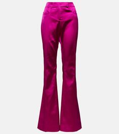 Low-rise flared satin pants in pink - Tom Ford | Mytheresa Tom Ford Clothing, Daphne Blake, Satin Pants, Flare Trousers, High Rise Pants, Pants Straight, Straight Pants, Slim Legs, Bell Bottoms